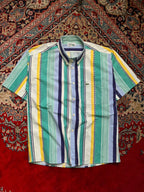 VINTAGE CHEMISE LACOSTE VERTICAL STRIPE BUTTON DOWN SHIRT - XL