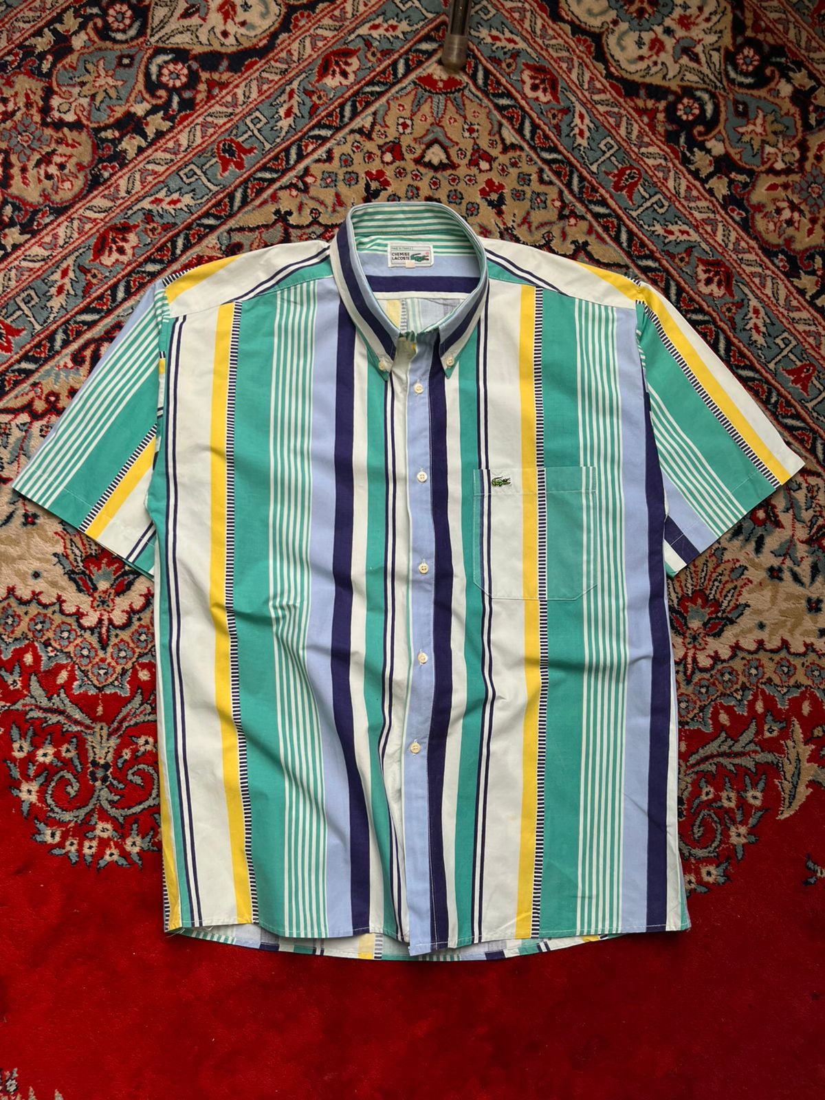VINTAGE CHEMISE LACOSTE VERTICAL STRIPE BUTTON DOWN SHIRT - XL