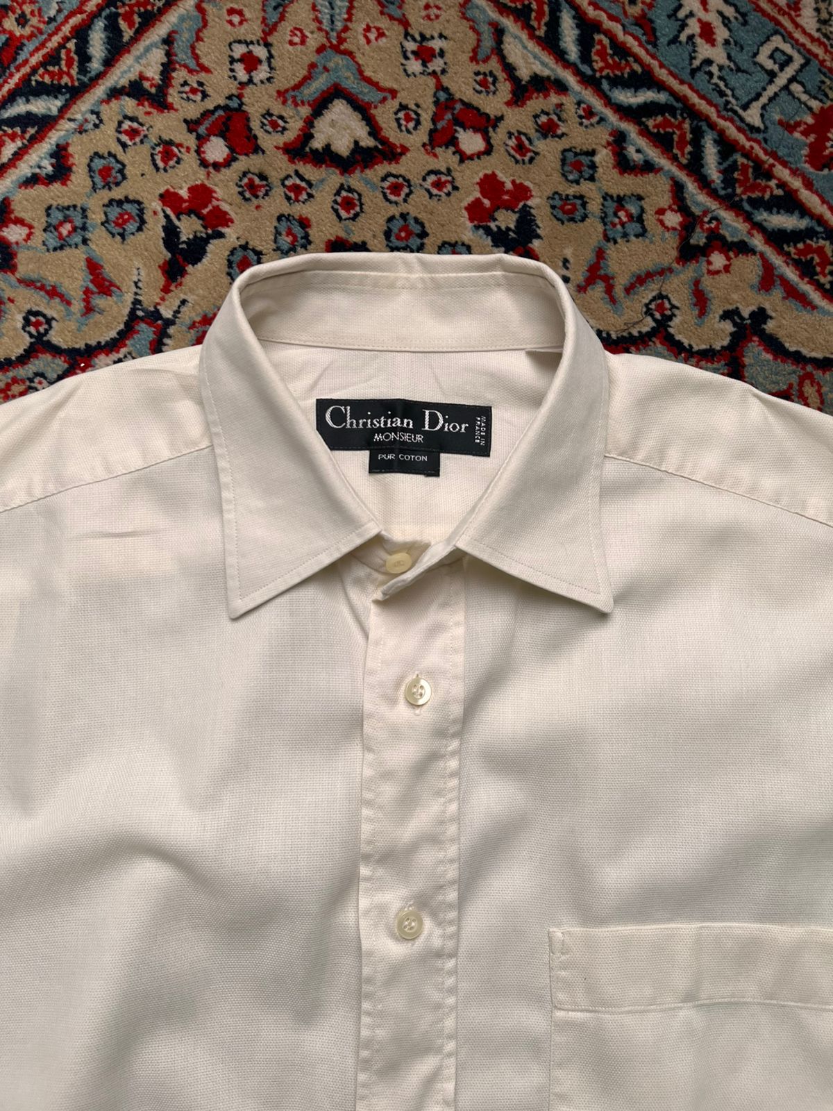 VINTAGE LATE 1980's CHRISTIAN DIOR MONSIEUR OFF WHITE BUTTON DOWN SHIRT - L