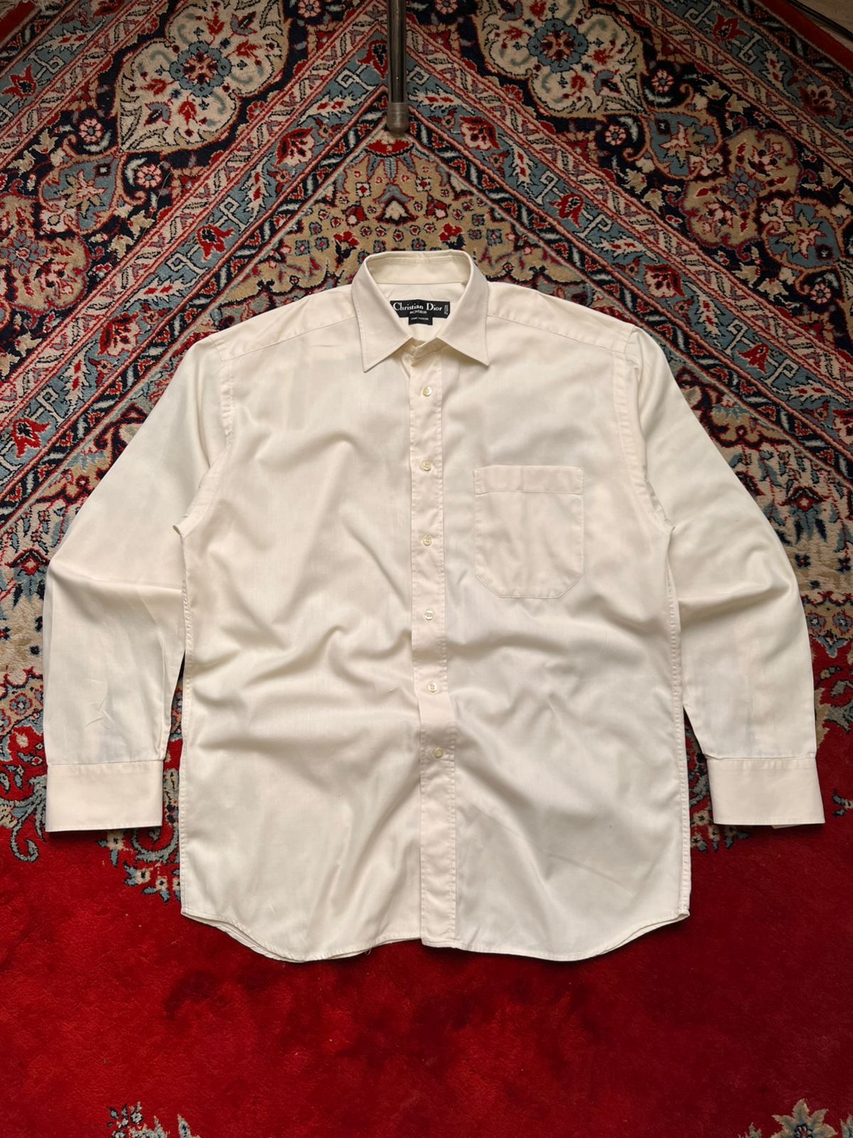 VINTAGE LATE 1980's CHRISTIAN DIOR MONSIEUR OFF WHITE BUTTON DOWN SHIRT - L