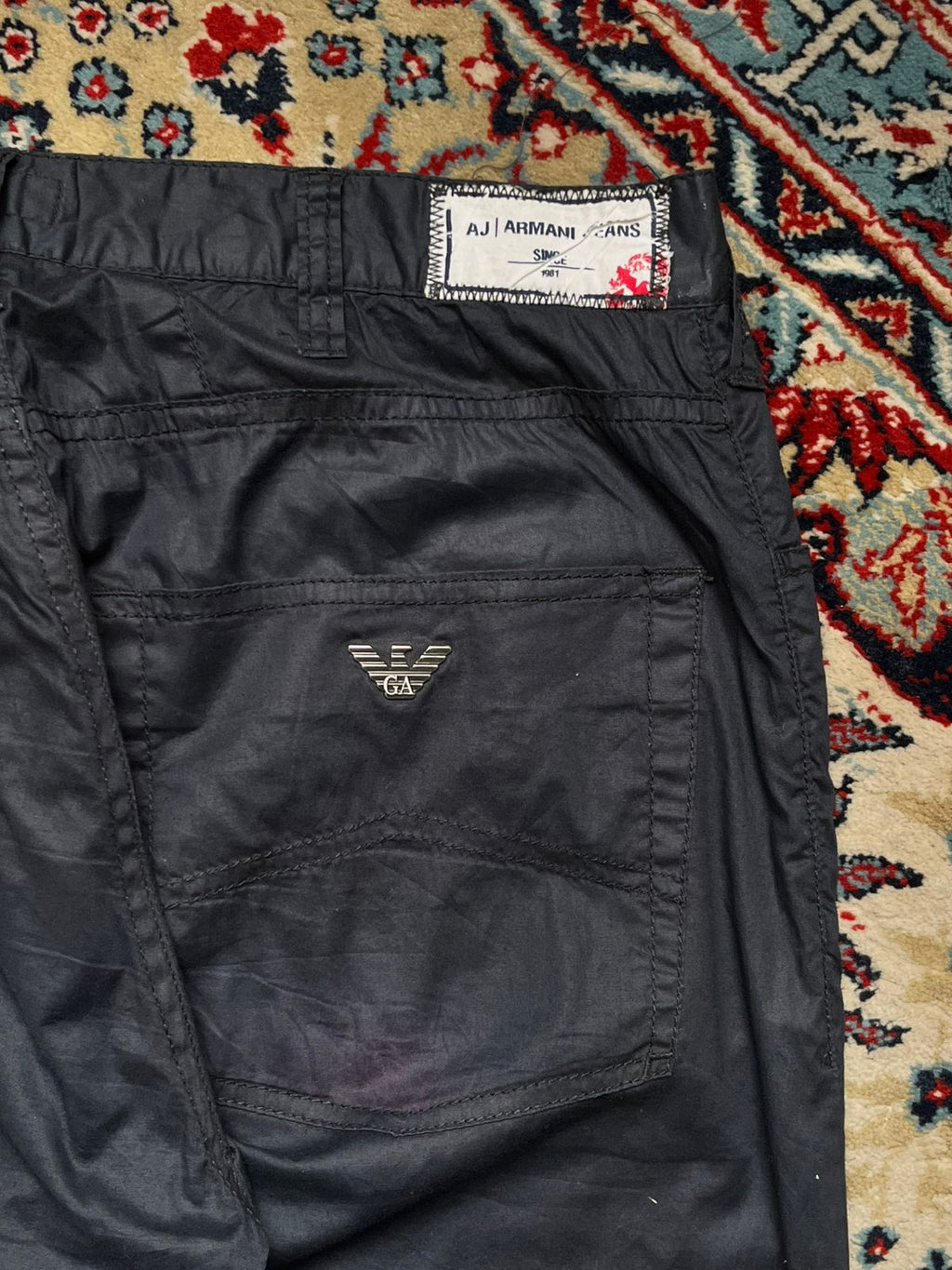 Armani Jeans Black Coated Cotton Straight FIT PANTS - 30