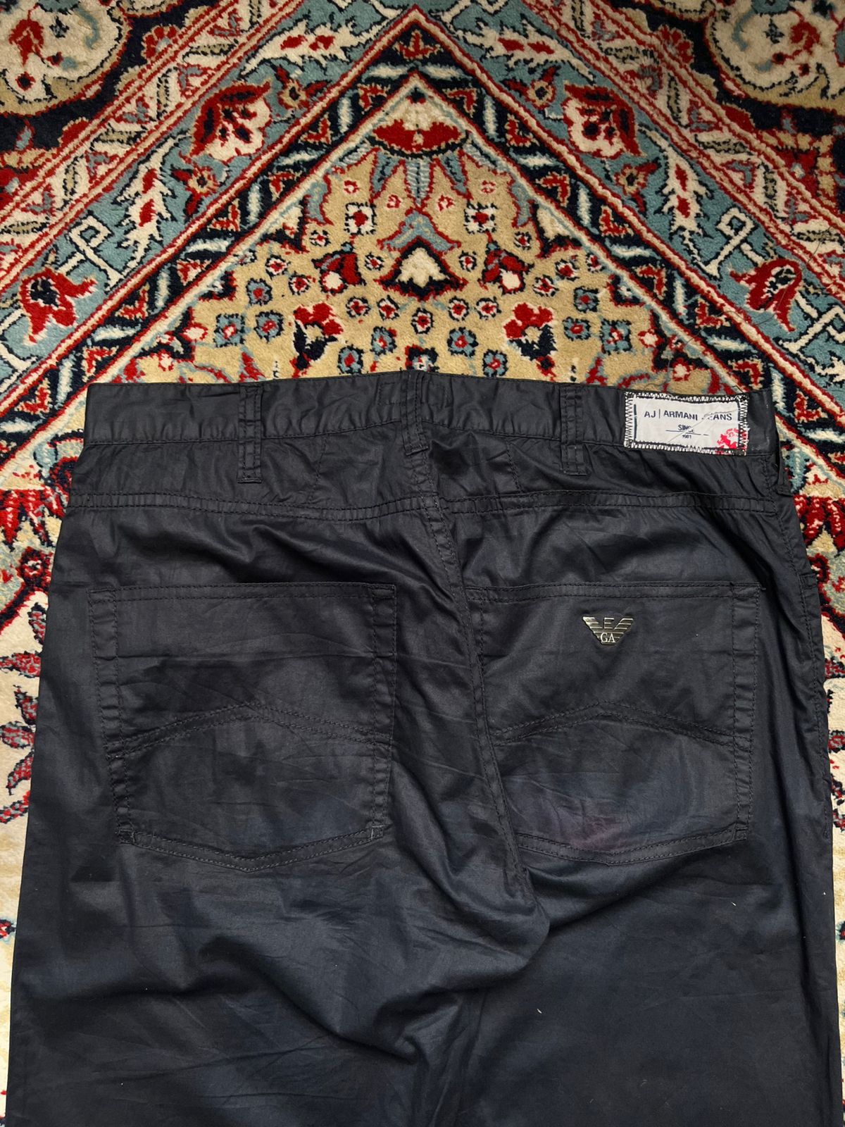 Armani Jeans Black Coated Cotton Straight FIT PANTS - 30