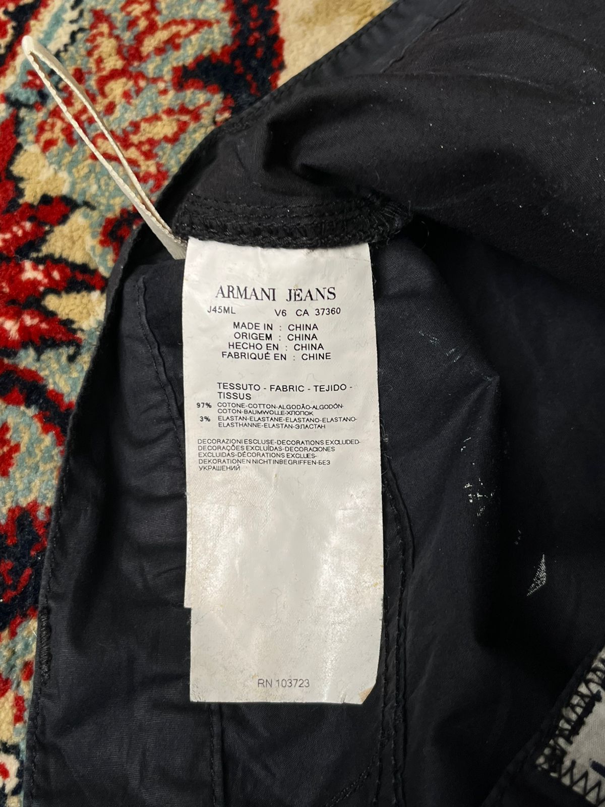 Armani Jeans Black Coated Cotton Straight FIT PANTS - 30