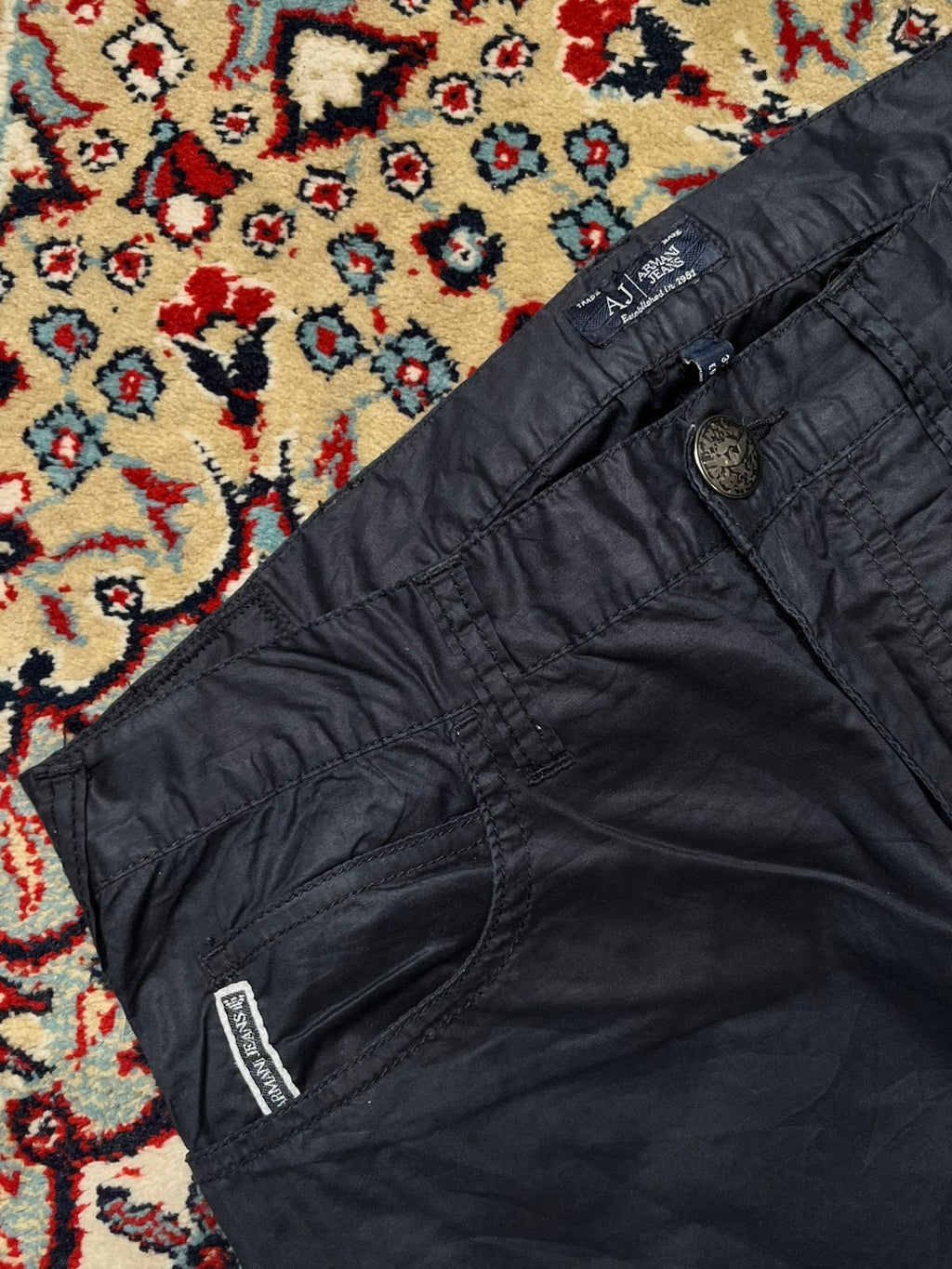 Armani Jeans Black Coated Cotton Straight FIT PANTS - 30