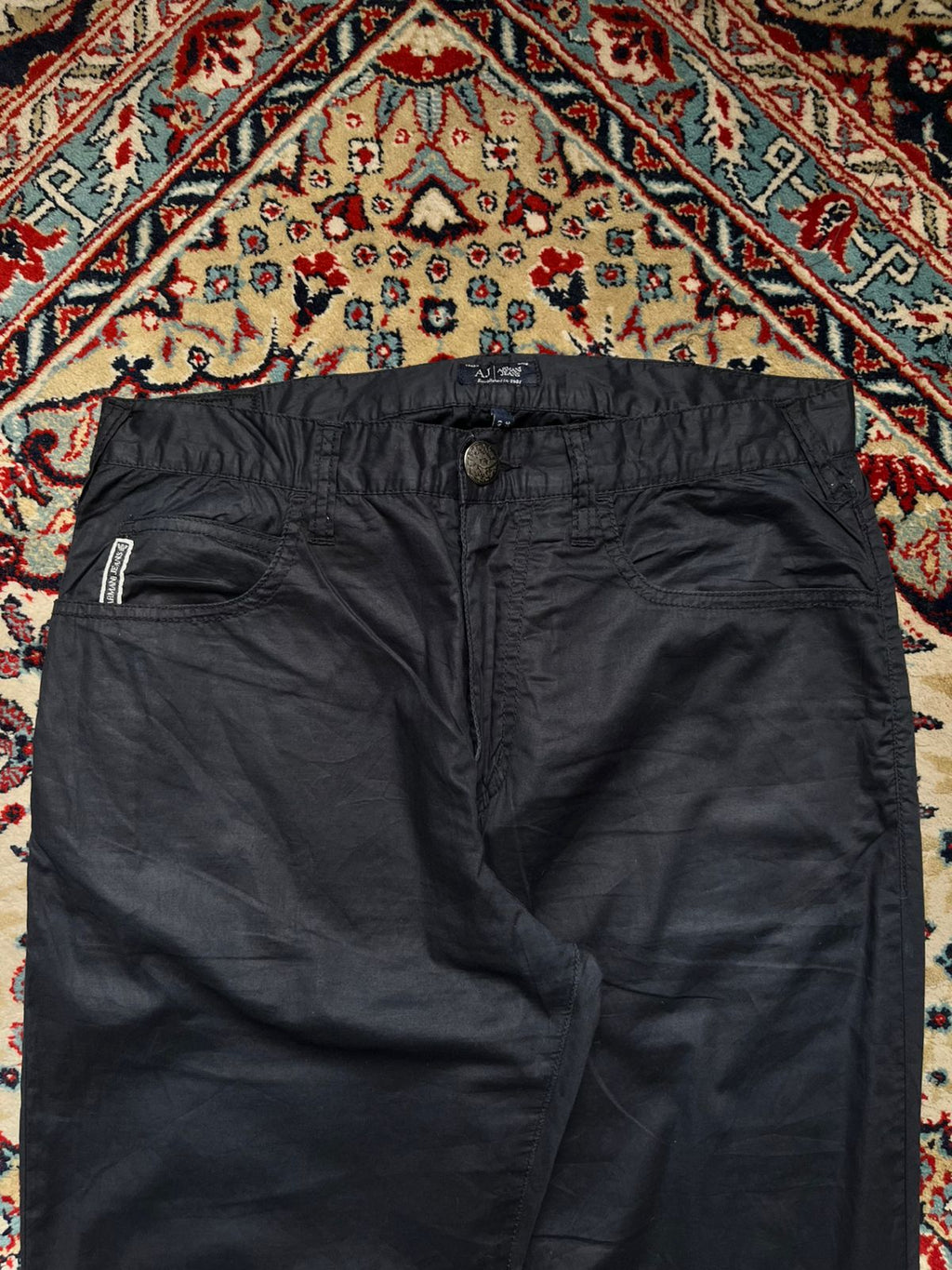 Armani Jeans Black Coated Cotton Straight FIT PANTS - 30