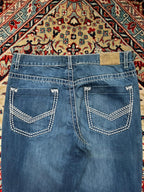 John Devin Thick White Contrast Stitch Bootcut Blue JEANS - 32