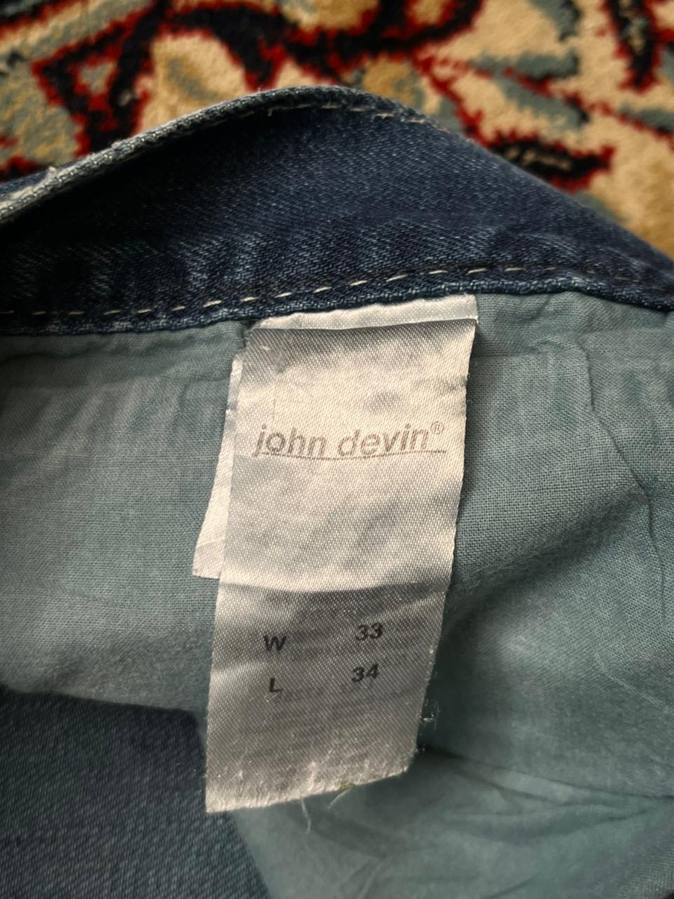 John Devin Thick White Contrast Stitch Bootcut Blue JEANS - 32