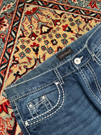 John Devin Thick White Contrast Stitch Bootcut Blue JEANS - 32