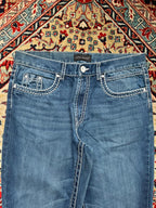 John Devin Thick White Contrast Stitch Bootcut Blue JEANS - 32