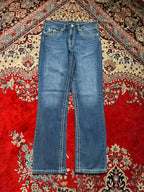 John Devin Thick White Contrast Stitch Bootcut Blue JEANS - 32