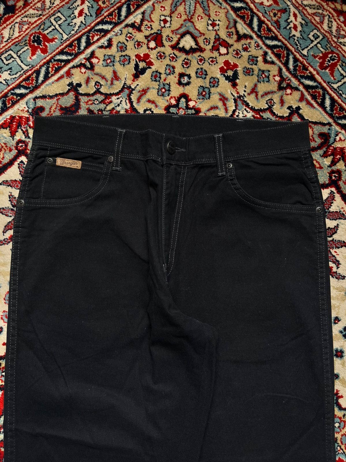 WRANGLER BLACK HERRINGBONE TEXTURE STRAIGHT FIT JEANS - 30
