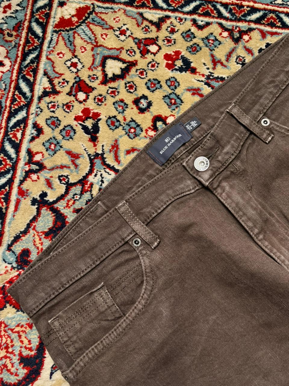 M&S BLUE HARBOUR CHOCOLATE BROWN FADED STRAIGHT FIT PANTS - 36
