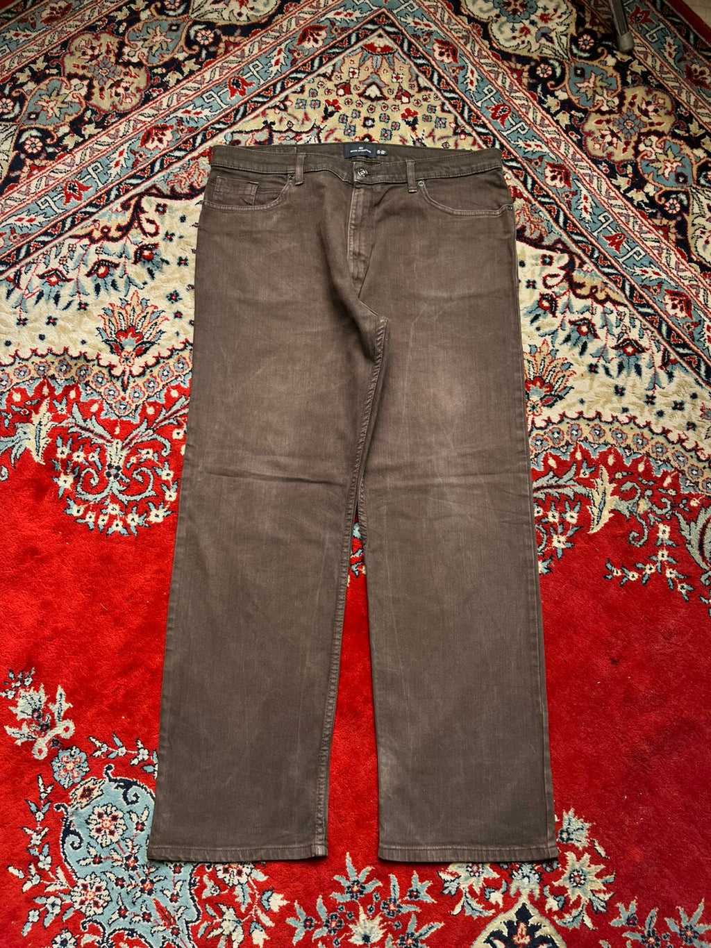 M&S BLUE HARBOUR CHOCOLATE BROWN FADED STRAIGHT FIT PANTS - 36