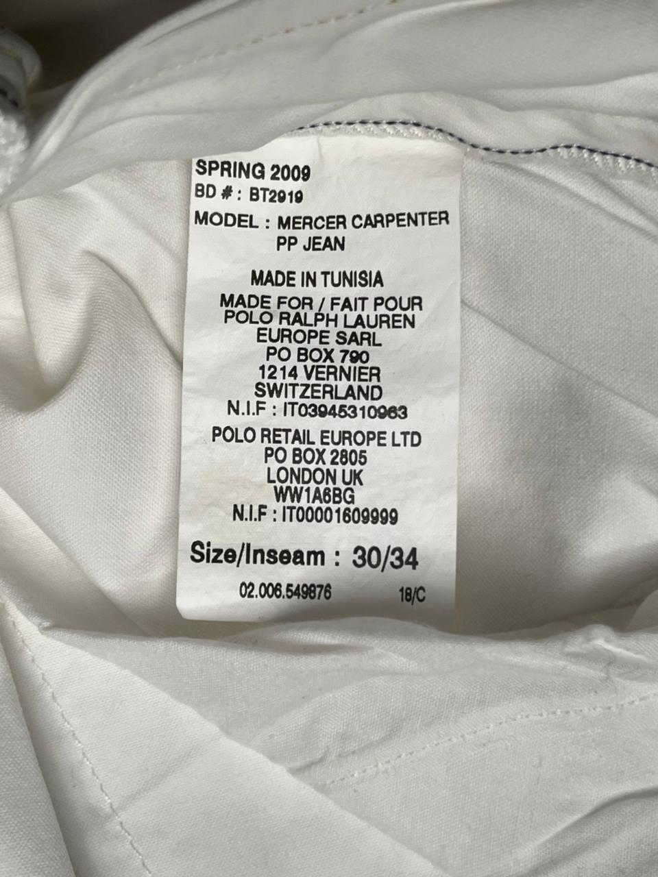 POLO JEANS CO. Ralph Lauren Mercer Carpenter Straight Fit White JEANS - 30