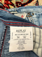 REPLAY Straight FIT Light WashED Distressed JEANS - 34