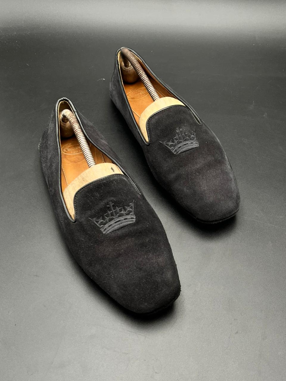 Church's purple-blue Suede Crown Embroidered Prince Albert Formal shoes - 43.5