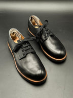 Heritage Style Black Leather Plain Toe Chunky Derby Boots - 42