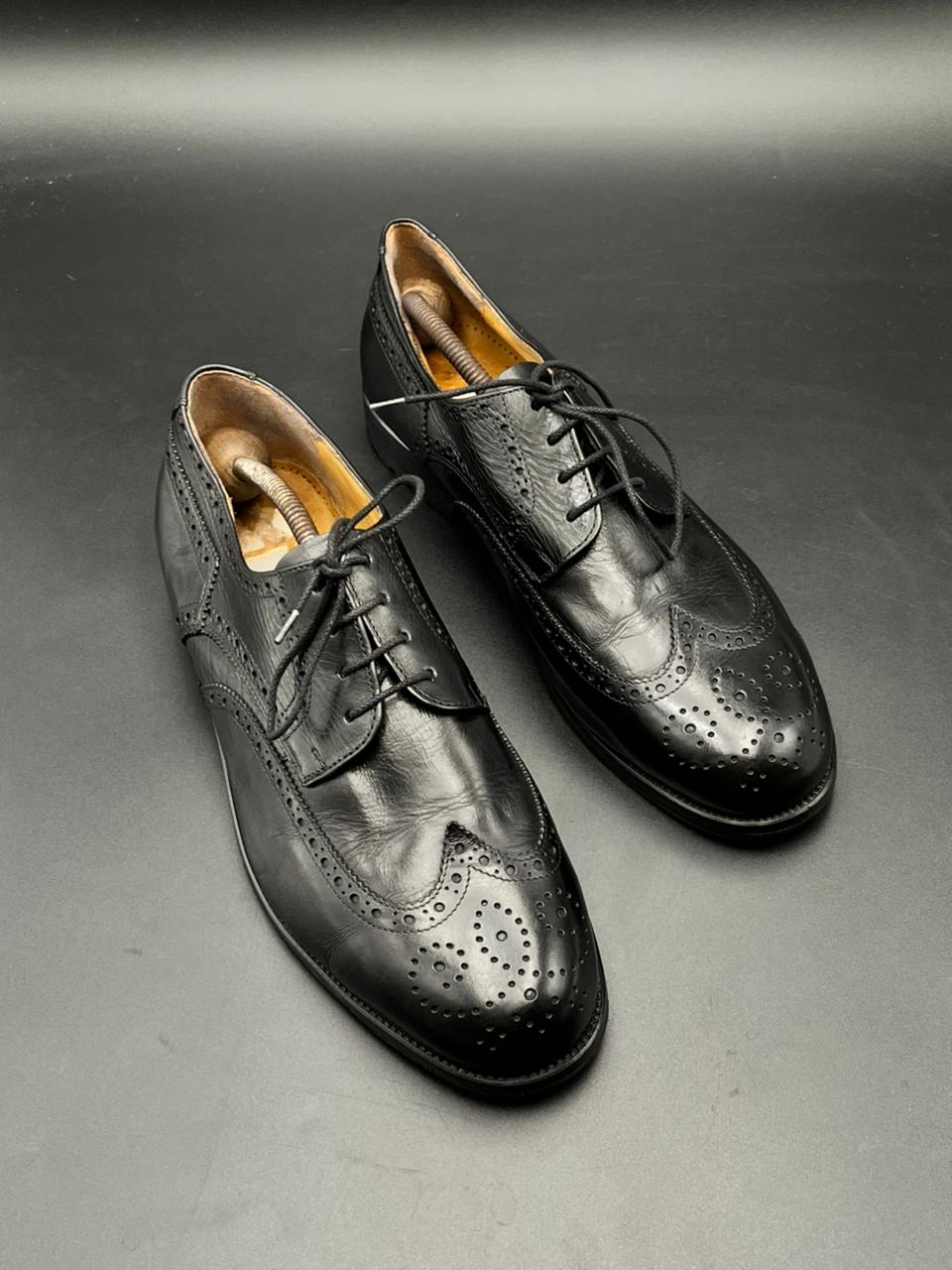 Bentley Black Leather Wingtip Oxford Brogues Lace Up Shoes - 46