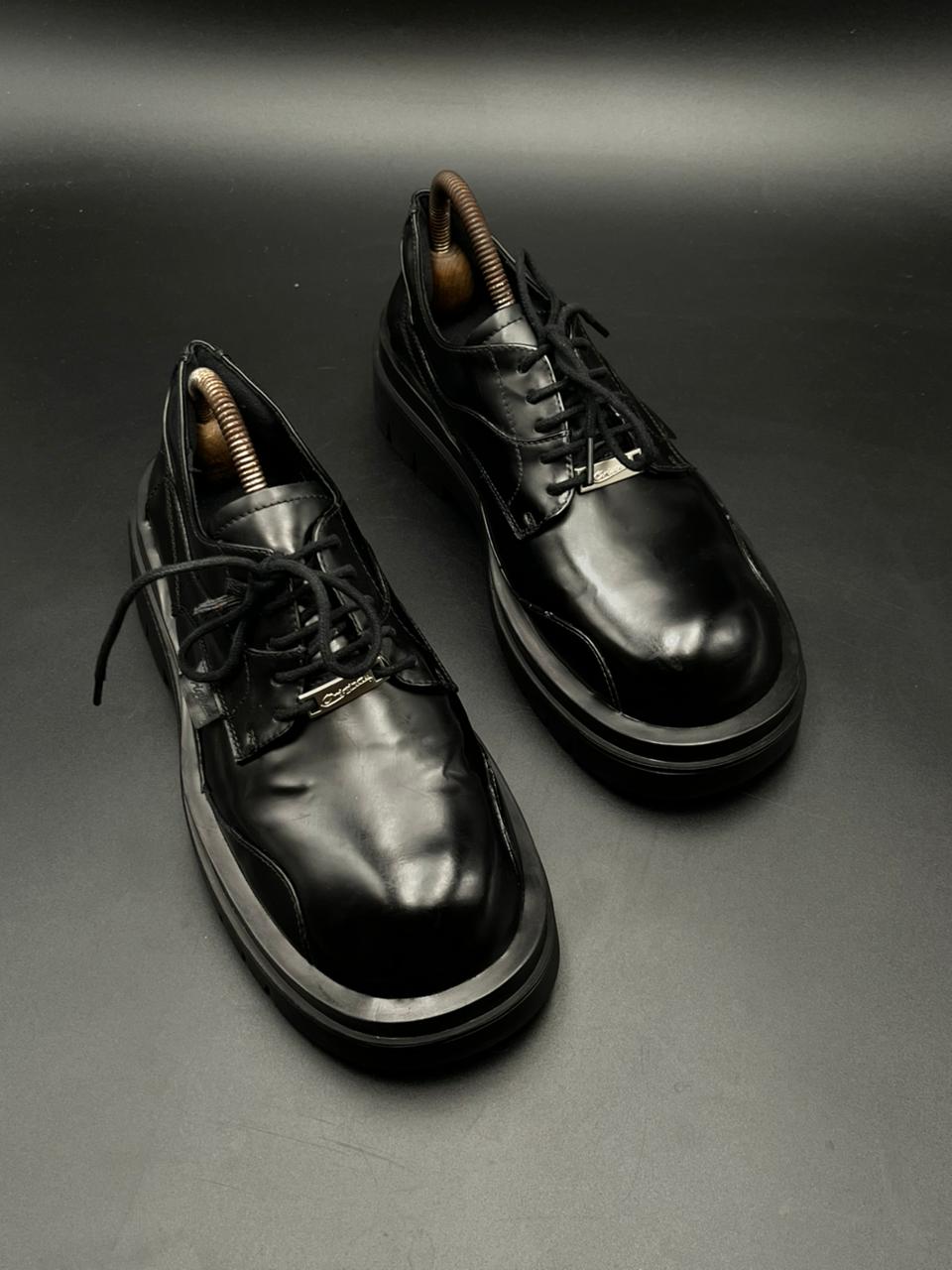 Maden Black Leather Platform Chunky Derbys - 40