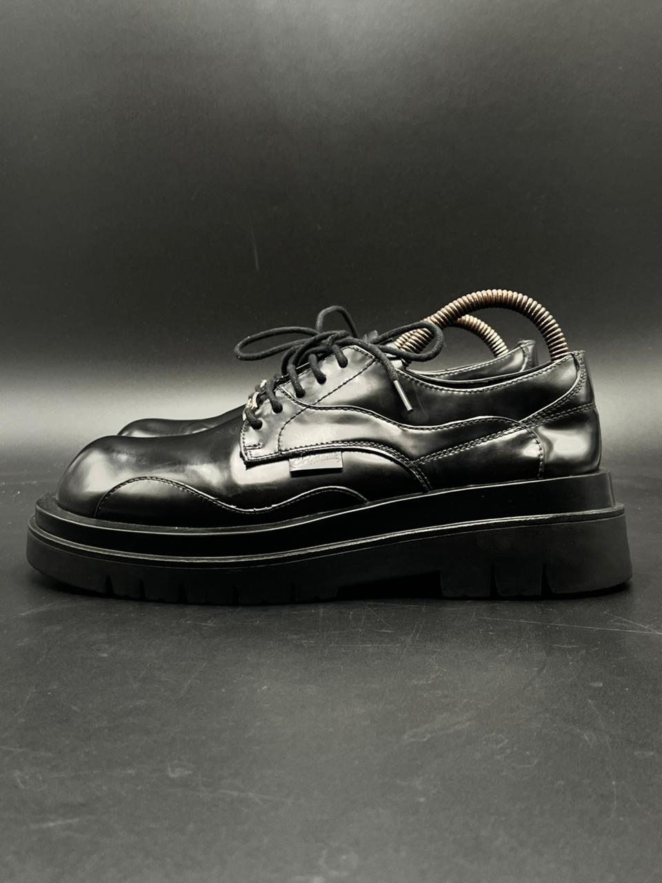 Maden Black Leather Platform Chunky Derbys - 40