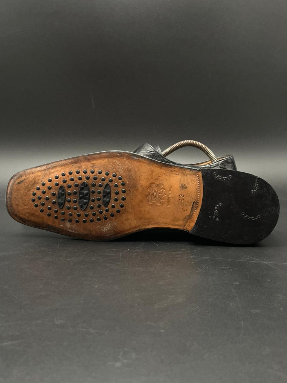 H by Hudson's Black Crocodile Embossed Leather Monk Strap Shoes - 43