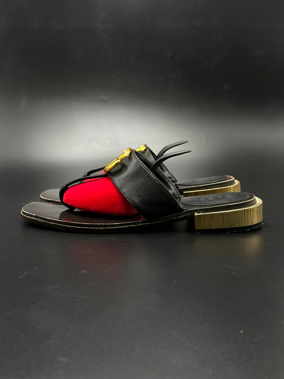 GUCCI MARMONT GG LEATHER LUXURY WOMEN SANDALS - 40