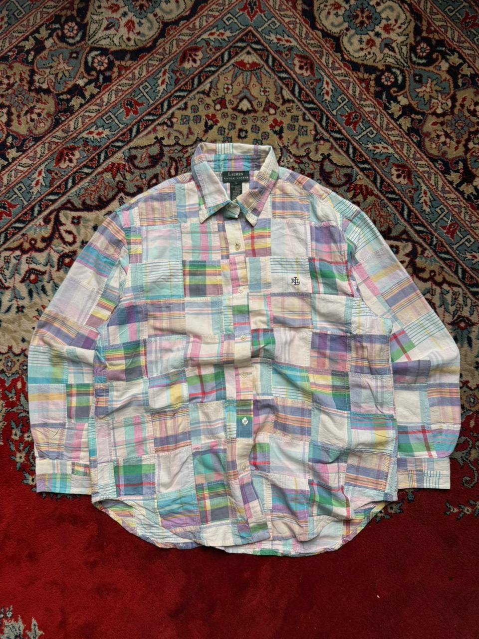 LAUREN RALPH LAUREN Pastel Plaid Patchwork BUTTON DOWN SHIRT - M