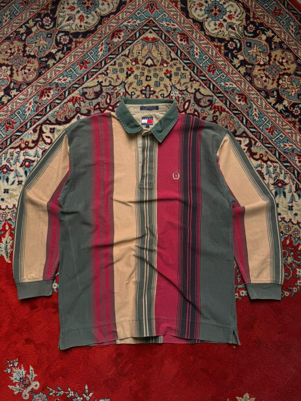 Vintage Tommy Hilfiger Striped Crest Rugby Style SHIRT - M