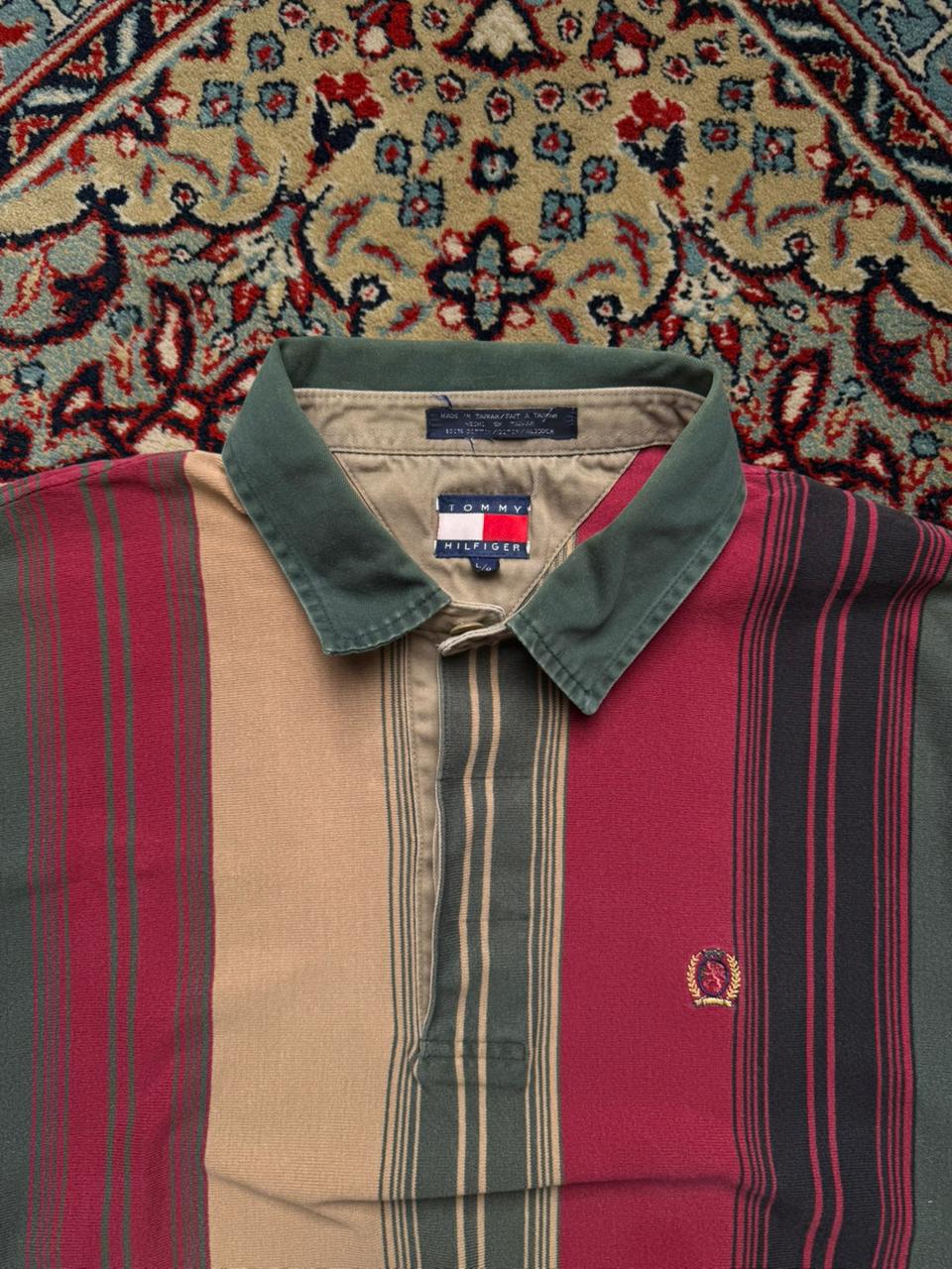 Vintage Tommy Hilfiger Striped Crest Rugby Style SHIRT - M