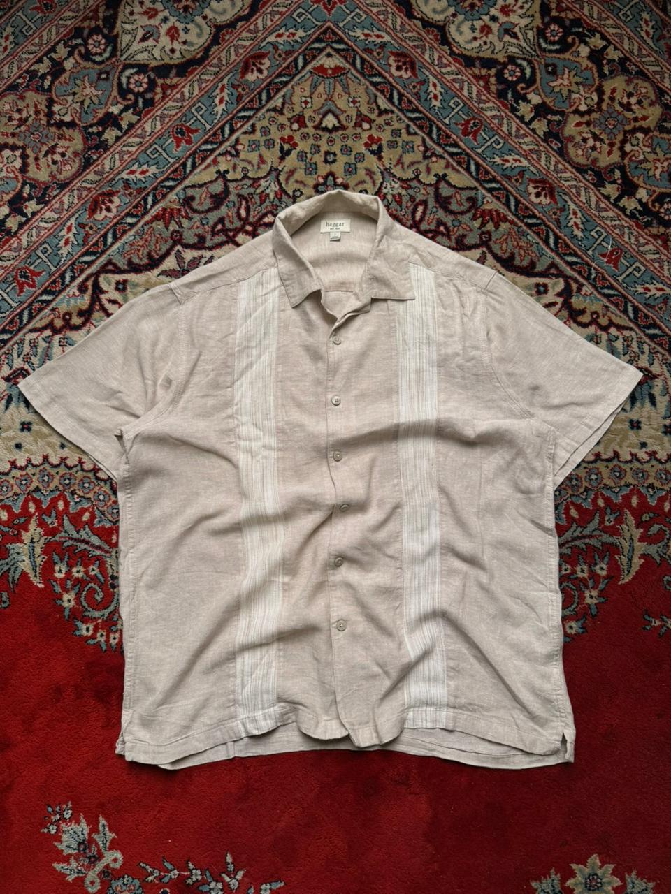 Haggar Tan Linen Guayabera BUTTON DOWN SHIRT - XL