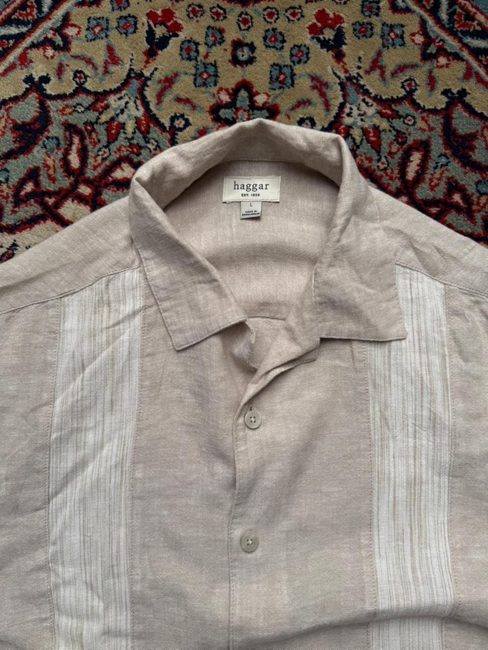 Haggar Tan Linen Guayabera BUTTON DOWN SHIRT - XL