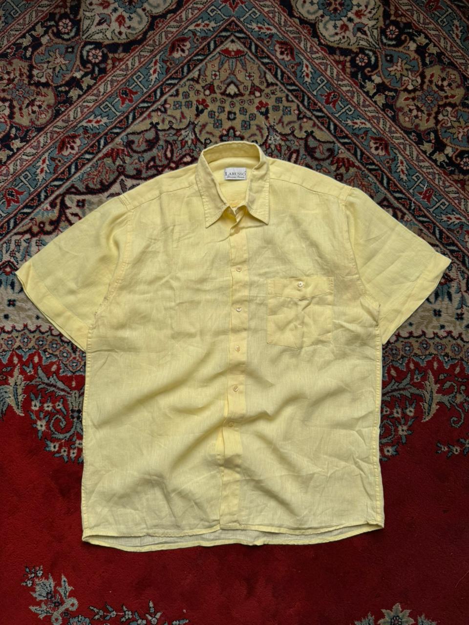 LARUSSO GIACOMO YELLOW LINEN BUTTON DOWN SHIRT - XL