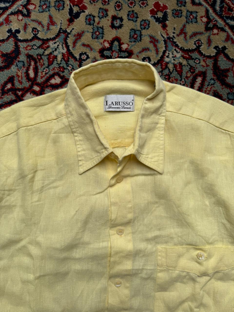 LARUSSO GIACOMO YELLOW LINEN BUTTON DOWN SHIRT - XL