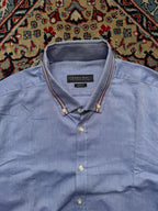 ZARA MAN SLIM FIT BLUE OXFORD STRIPED BUTTON DOWN SHIRT - XL