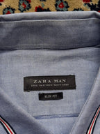 ZARA MAN SLIM FIT BLUE OXFORD STRIPED BUTTON DOWN SHIRT - XL