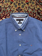 TOMMY HILFIGER  Slim Fit Blue Dotted Cotton BUTTON DOWN SHIRT - L