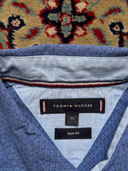 TOMMY HILFIGER  Slim Fit Blue Dotted Cotton BUTTON DOWN SHIRT - L
