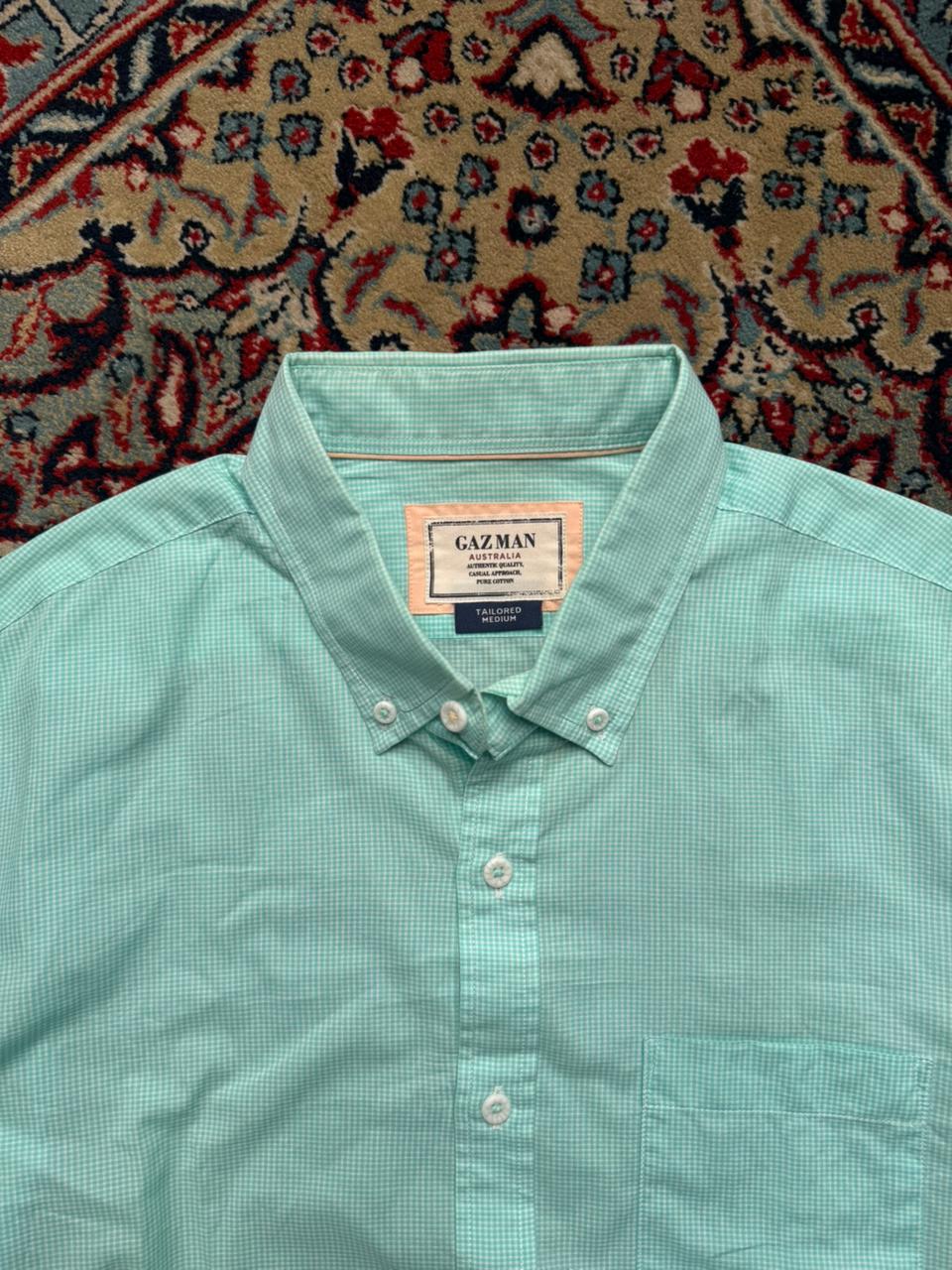 GAZMAN Australia Green Check BUTTON DOWN SHIRT - L