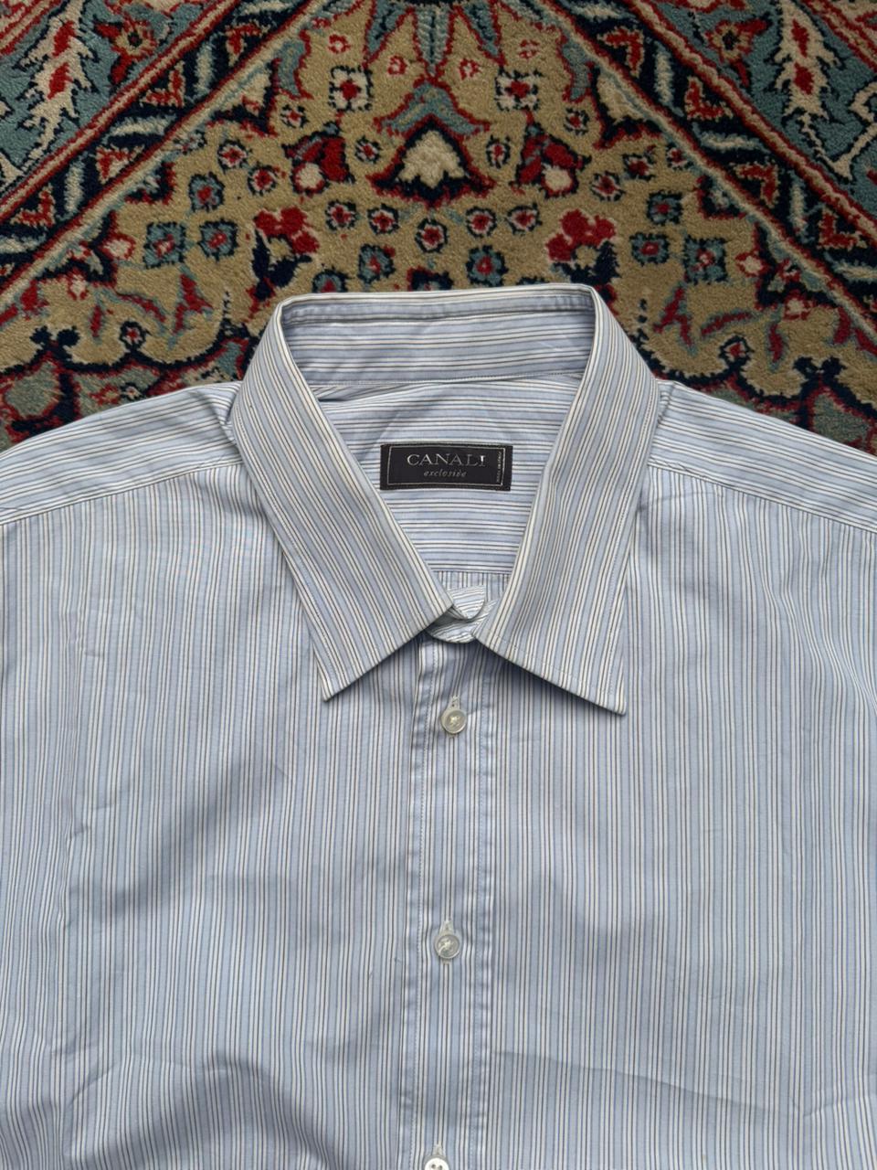 Canali Exclusive Blue White Striped BUTTON DOWN SHIRT - XL