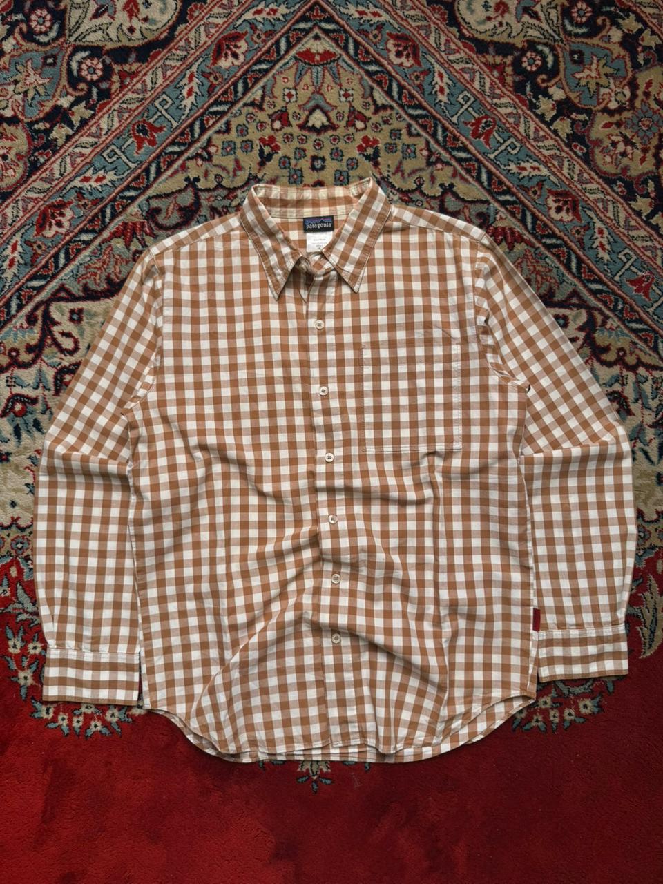 Patagonia Brown White Gingham Plaid BUTTON DOWN SHIRT -  L
