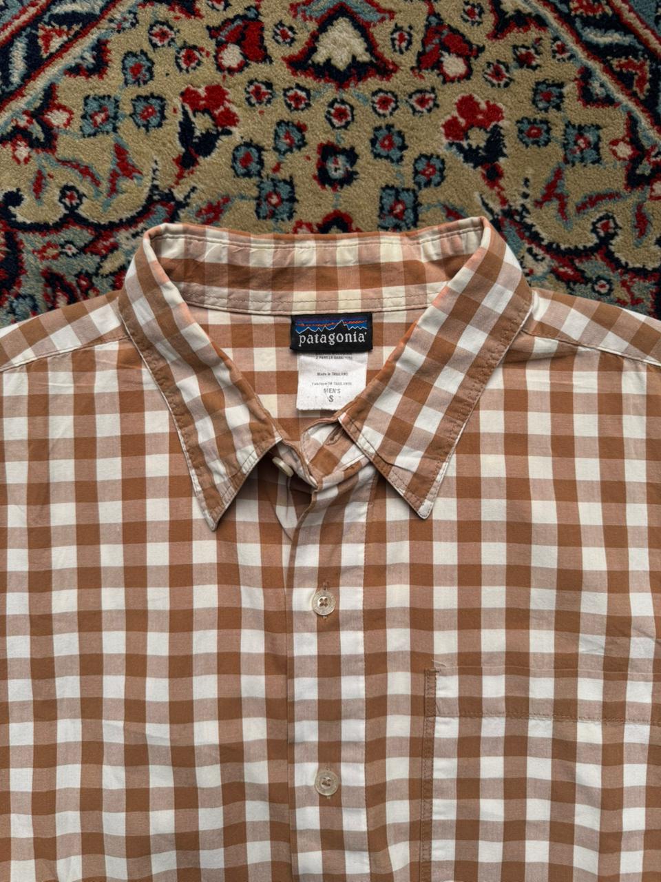 Patagonia Brown White Gingham Plaid BUTTON DOWN SHIRT -  L