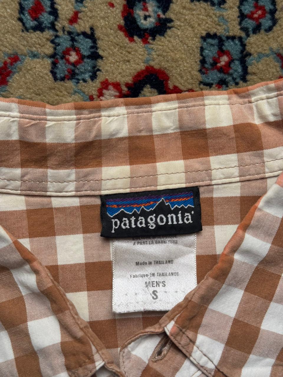 Patagonia Brown White Gingham Plaid BUTTON DOWN SHIRT -  L