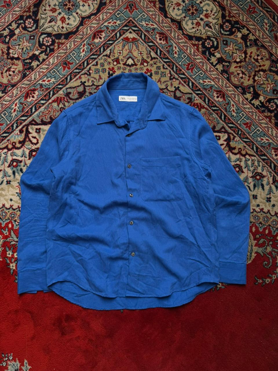 ZARA Man Solid Royal Blue Regular Fit BUTTON DOWN SHIRT - L