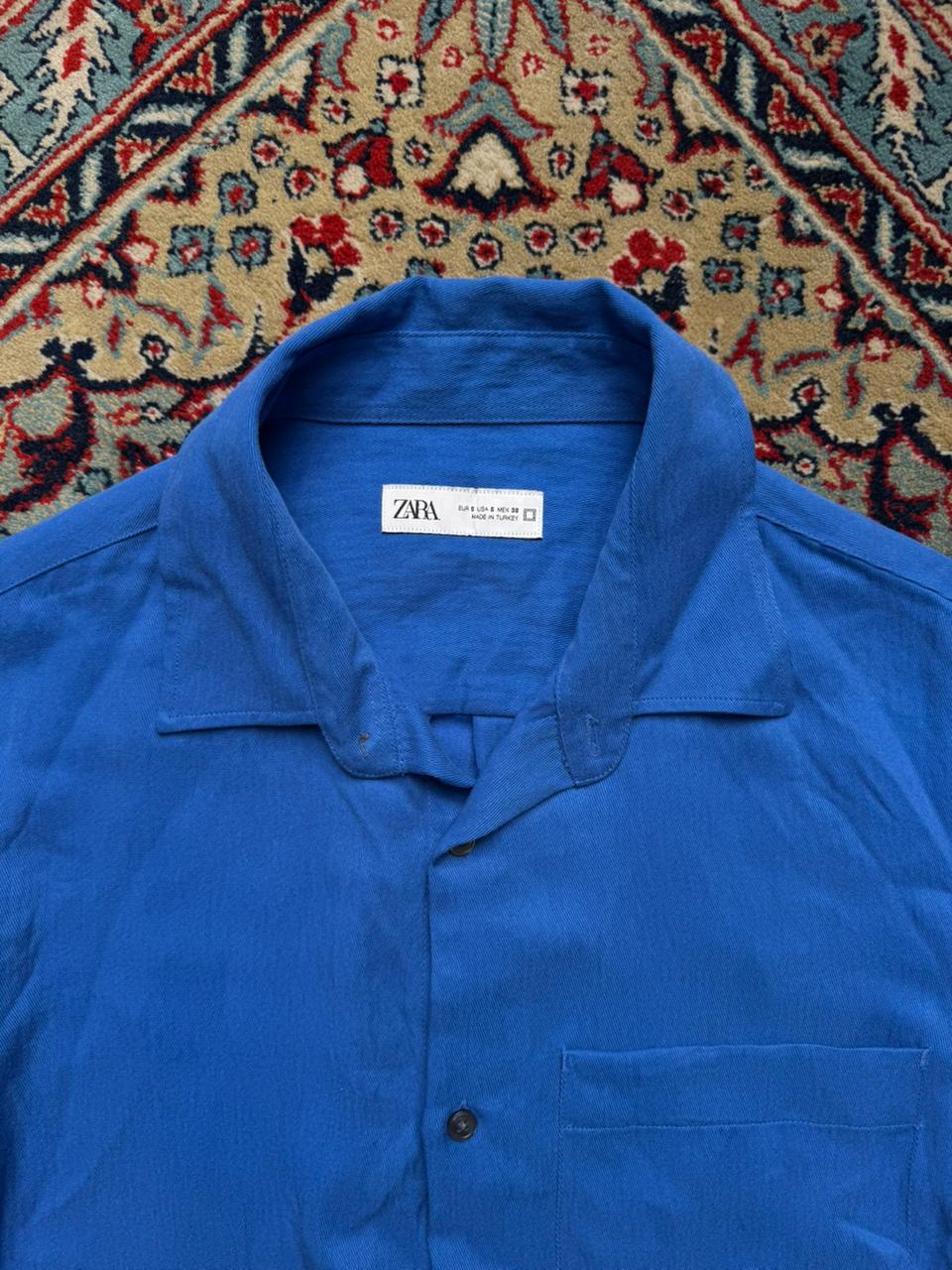 ZARA Man Solid Royal Blue Regular Fit BUTTON DOWN SHIRT - L