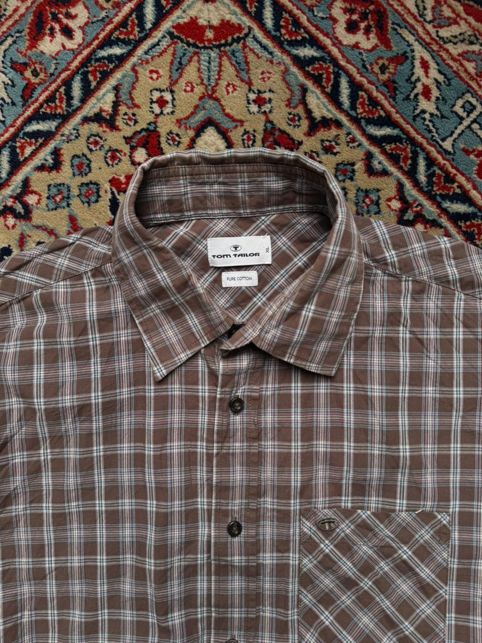 TOM TAILOR Brown Plaid Check Regular Fit BUTTON DOWN SHIRT - XL