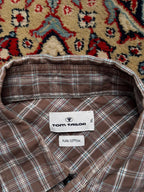 TOM TAILOR Brown Plaid Check Regular Fit BUTTON DOWN SHIRT - XL