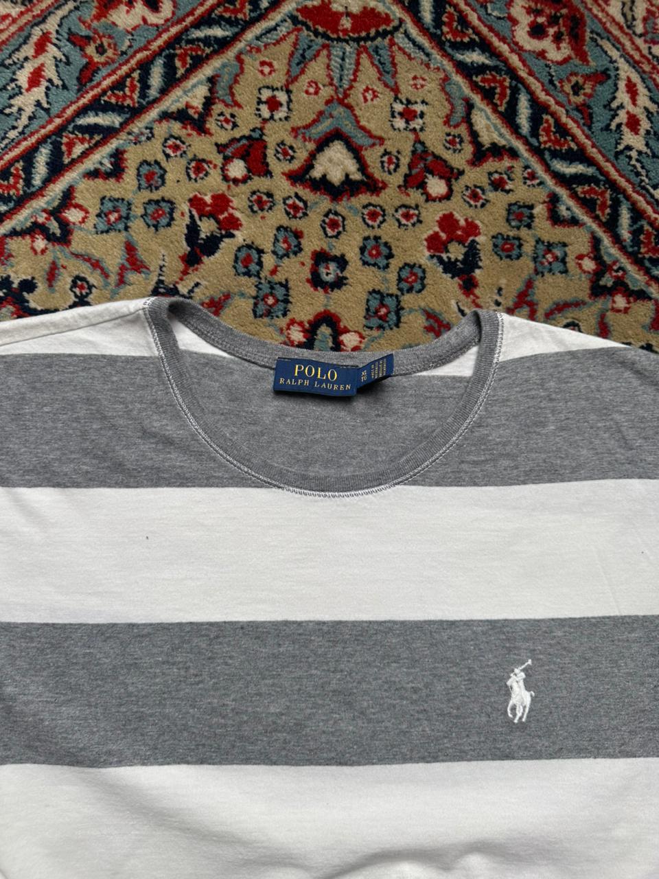 Polo Ralph Lauren Gray and White Horizontal Striped WOMEN Tee - XL