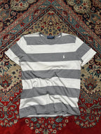 Polo Ralph Lauren Gray and White Horizontal Striped WOMEN Tee - XL