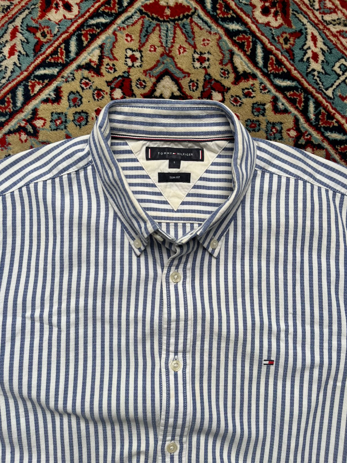 TOMMY HILFIGER Slim Fit Striped BUTTON DOWN SHIRT -  L