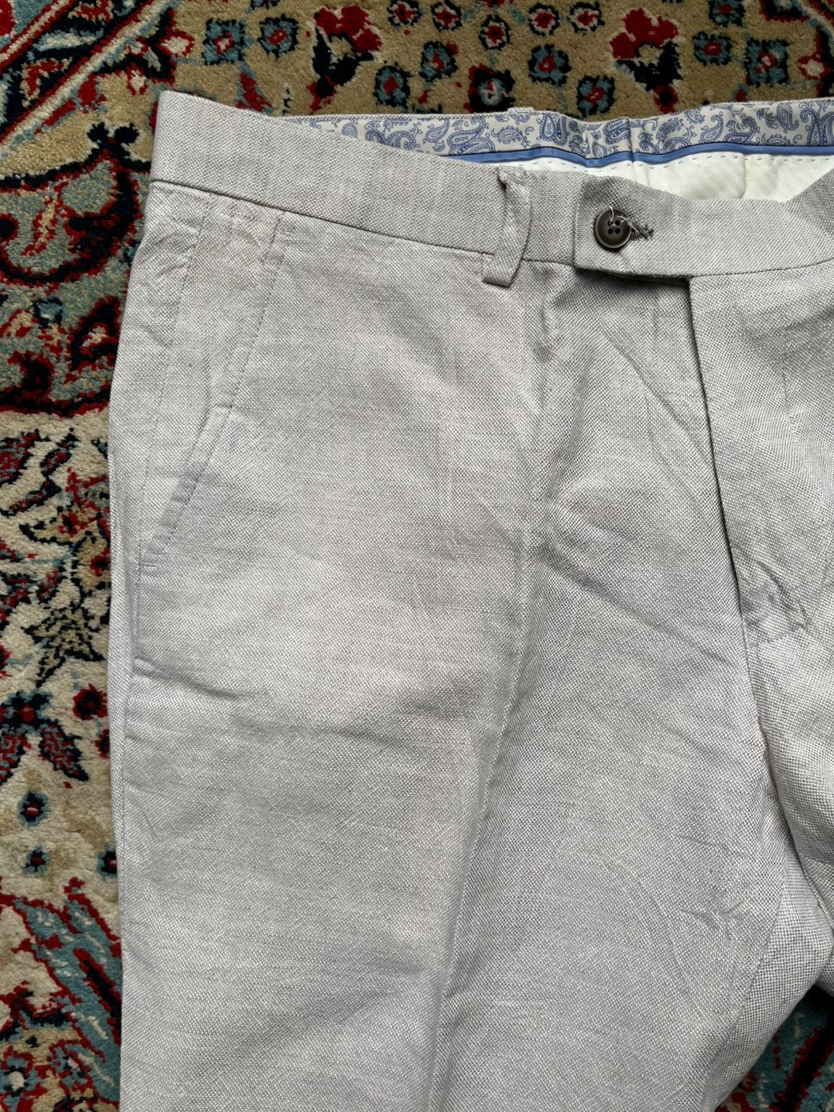 Devred Paris Linen Light Gray Textured Slim Fit Dress PANTS - 32